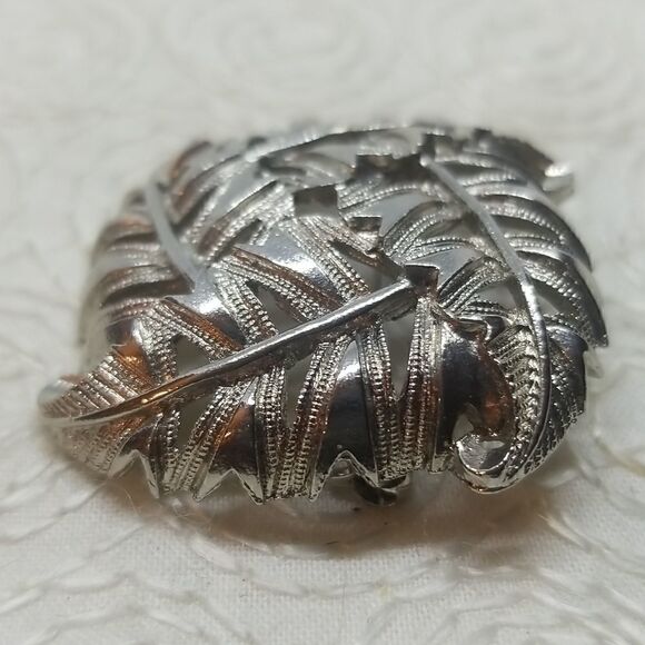 Lisner Leaves Brooch Pin Four Leafs Square Silver Vintage - Picture 5 of 9